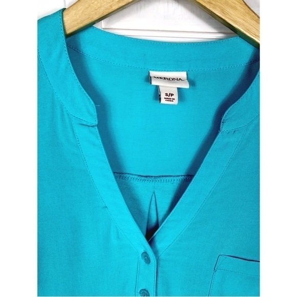 MERONA TURQUOISE COTTON KNIT TOP -Blue long sleeve cotton top 0768 - Picture 2 of 4